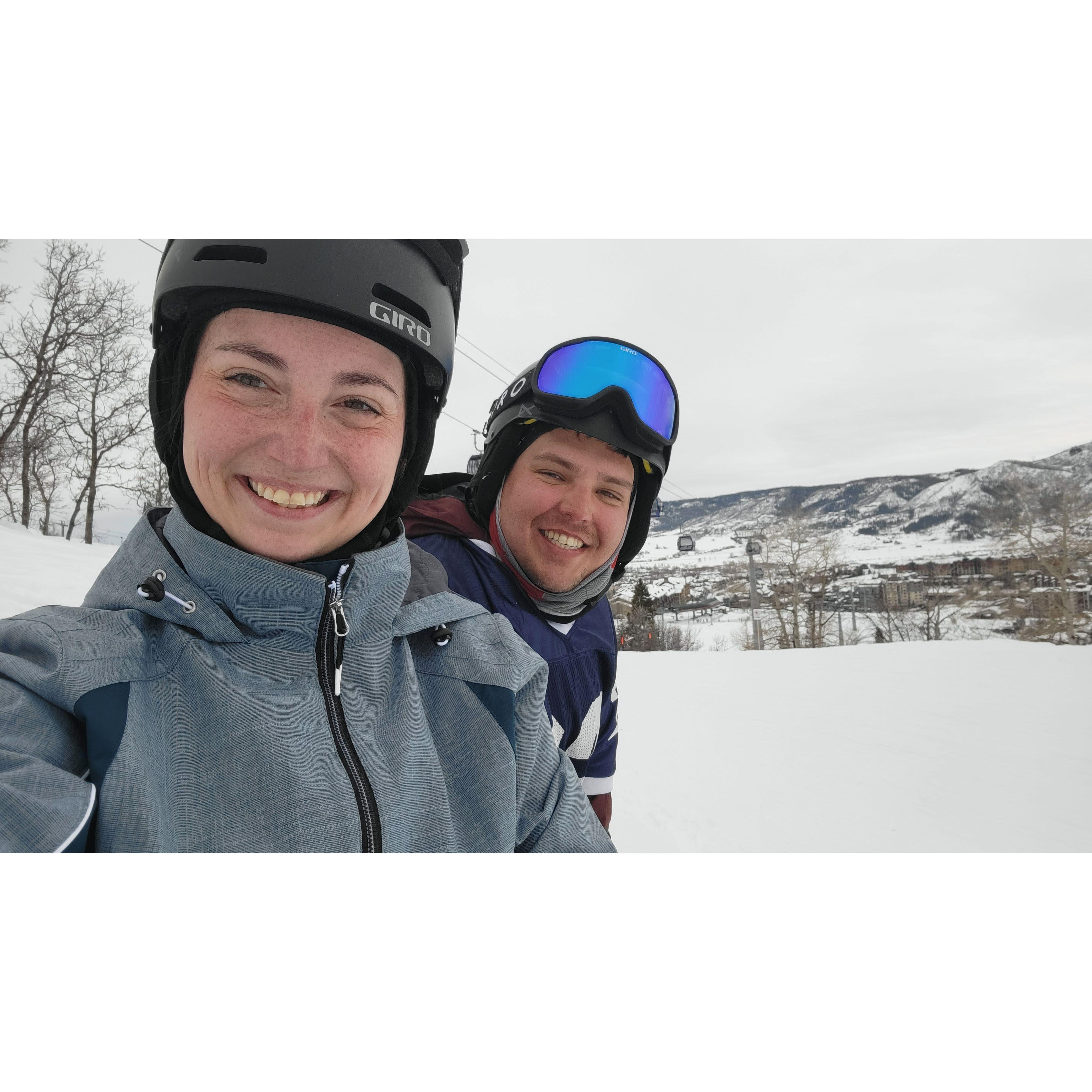 Nate took the time to teach me to ski. Here's a rare moment where I wasn't horribly frustrated.