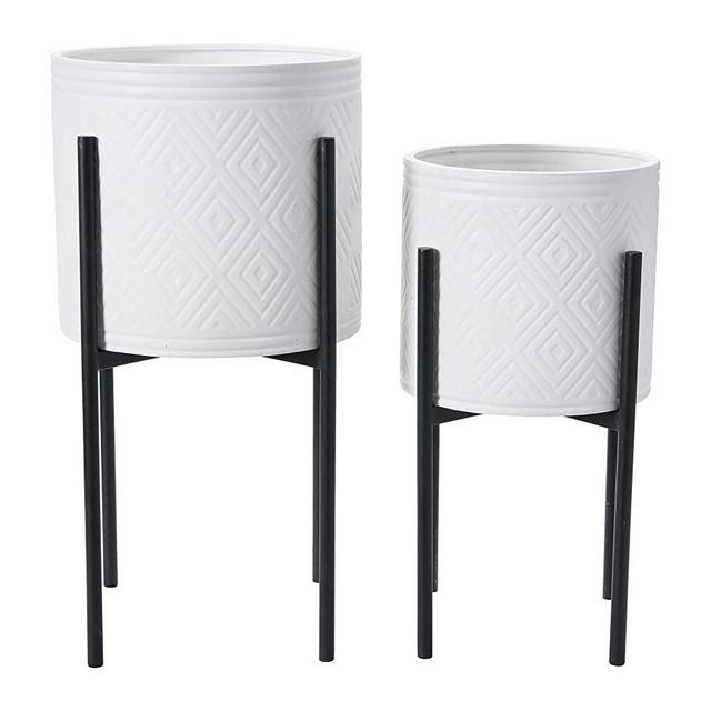 Main Mesa Set of 2 Modern Boho Embossed Metal Planters with Stand 