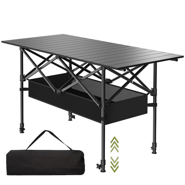 Hsundries 4FT Folding Camping Table,Portable Roll-up Picnic Table with Carry Bag & Mesh Storage,Lightweight Camp Table for Camping,Picnic,Backyard,Party,Patio,BBQ