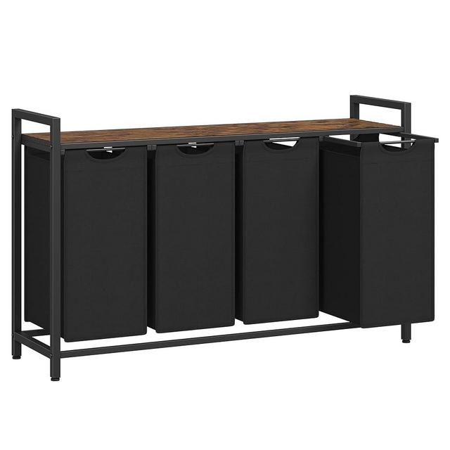 VASAGLE Laundry Hamper, Laundry Basket, Laundry Sorter with 4 Pull-Out and Removable Bags, Shelf, Metal Frame, 4 x 10.6 Gallons (40L), 45.7 x 13 x 28.4 Inches, Rustic Brown and Black UBLH401B01