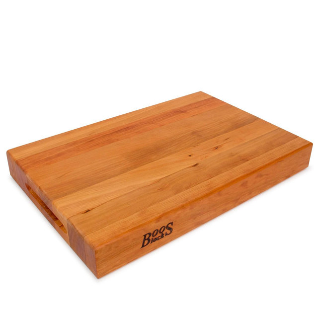 John Boos 18 Inch Wide 2.25 Inch Thick Reversible Butcher Cutting Board Block with Two Sided Hand Grips , 18 x 12 x 2.25 Inches, Cherry Wood
