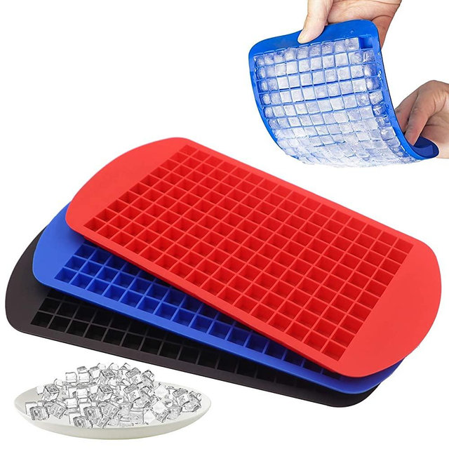 Silicone Mini Ice Cube Trays 3 Pack, 160 Crushed Ice Cube Molds Easy Release Small Ice Cube for Chilling Whiskey Cocktail, BPA Free Flexible Stackable and Durable Soft Mold Storage Containers