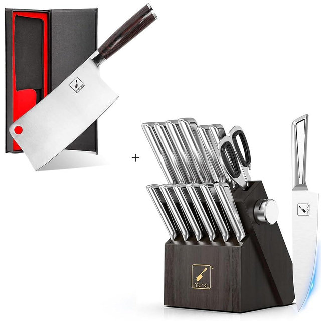imarku Best Stainless Steel Knife Sets for Kitchen with Block & imarku Cleaver Knife 7 Inch Meat Cleaver