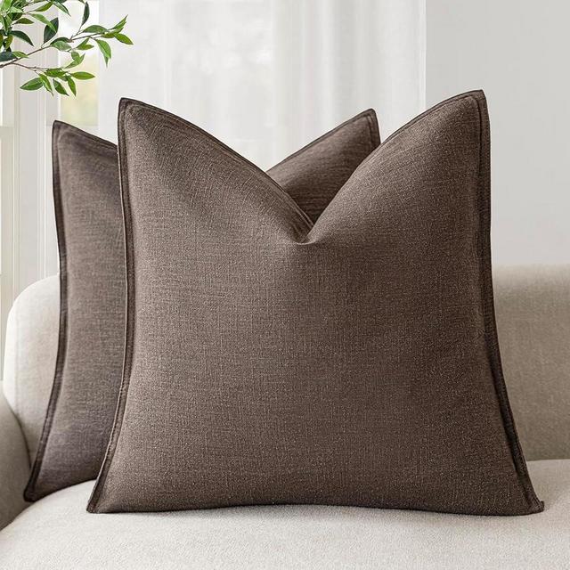 Foindtower Pack of 2, Decorative Linen Soild Throw Pillow Covers Soft Accent Cushion Case Boho Farmhouse Neutral Pillowcase for Couch Sofa Bedroom Living Room Home Decor 18 x 18 Inch Reddish Brown