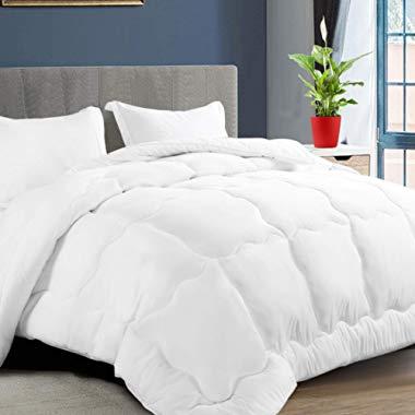 KARRISM All Season Down Alternative Queen Comforter, Winter Warm Ultra Soft Quilted Duvet Insert with Corner Tabs, Wavy Box Stitched, Hypoallergenic, Luxury Hotel Collection (White, 88 x 88 inch)