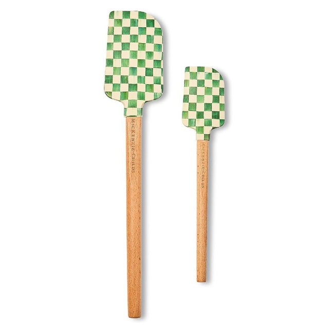 MACKENZIE-CHILDS Set of 2 Spatulas, Silicone Kitchen Spatula Set, Green-and-White Emerald Check