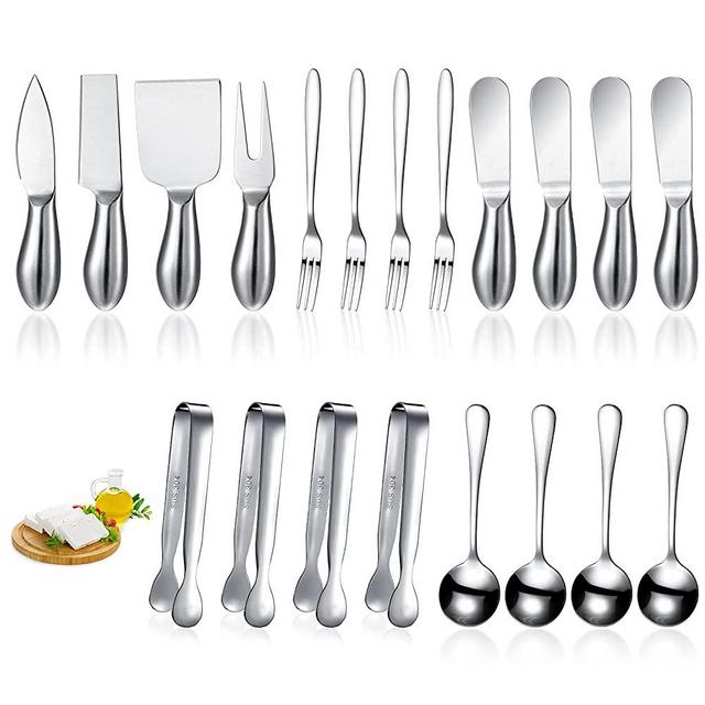 Spreader Knife Set Cheese Butter Spreader Knife Cheese Slicer Knife Stainless Steel Blade with Handles Mini Serving Tongs Spoons and Forks for Birthday Wedding Christmas (20, Silver)