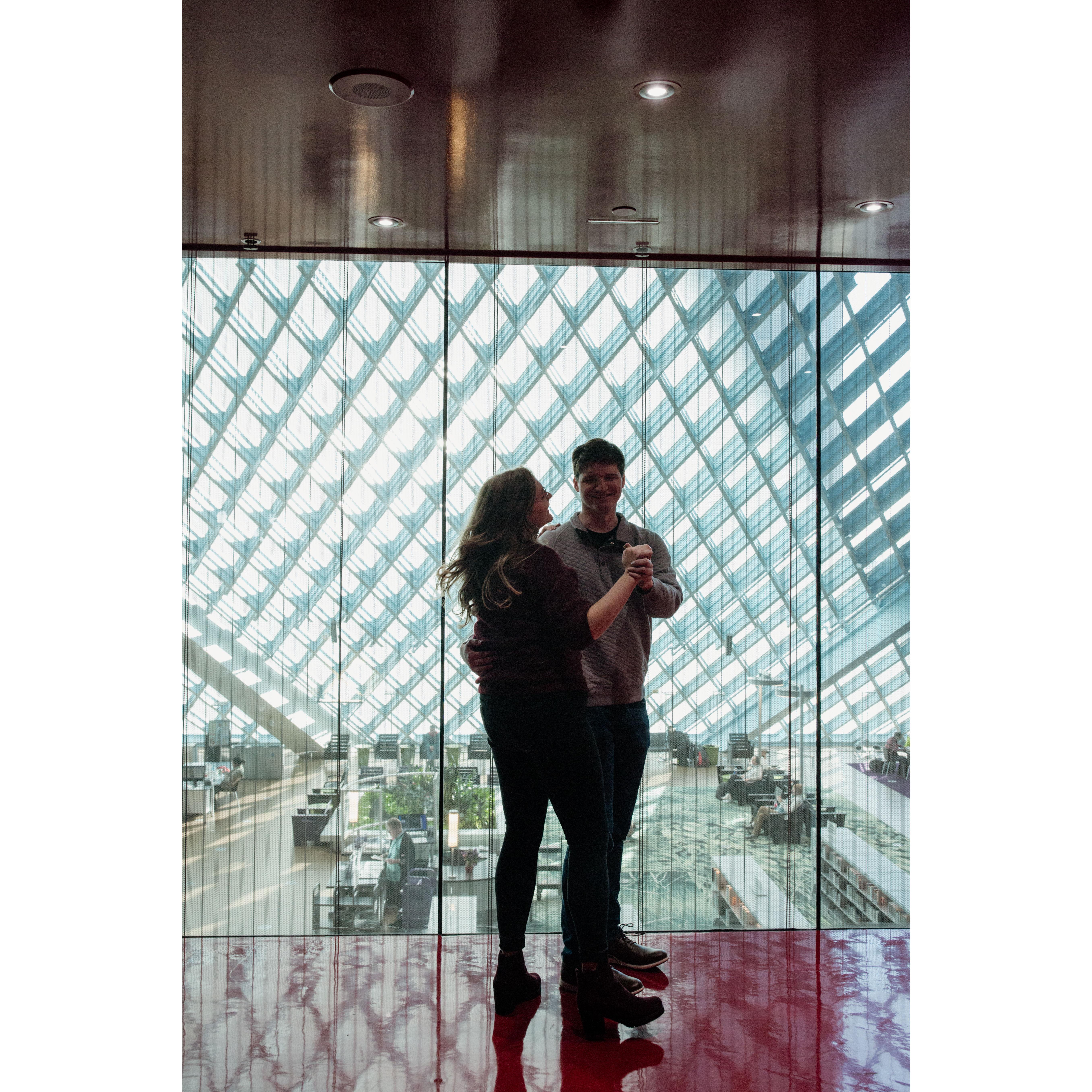 Engagement Photos at the Seattle Public Library