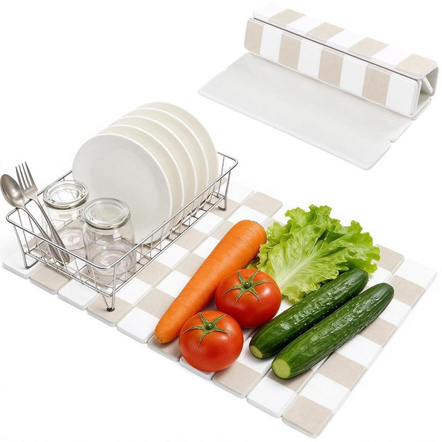 Yamaziot Large Stone Drying Mat for Kitchen Counter, 15.3"x24" Foldable Ultra Absorbent Stone Drying Mat, Quick-Dry Diatomaceous Earth Mat, Non-Slip Heat Resistant Mat for Dishes, Cups, Bottles, Beige