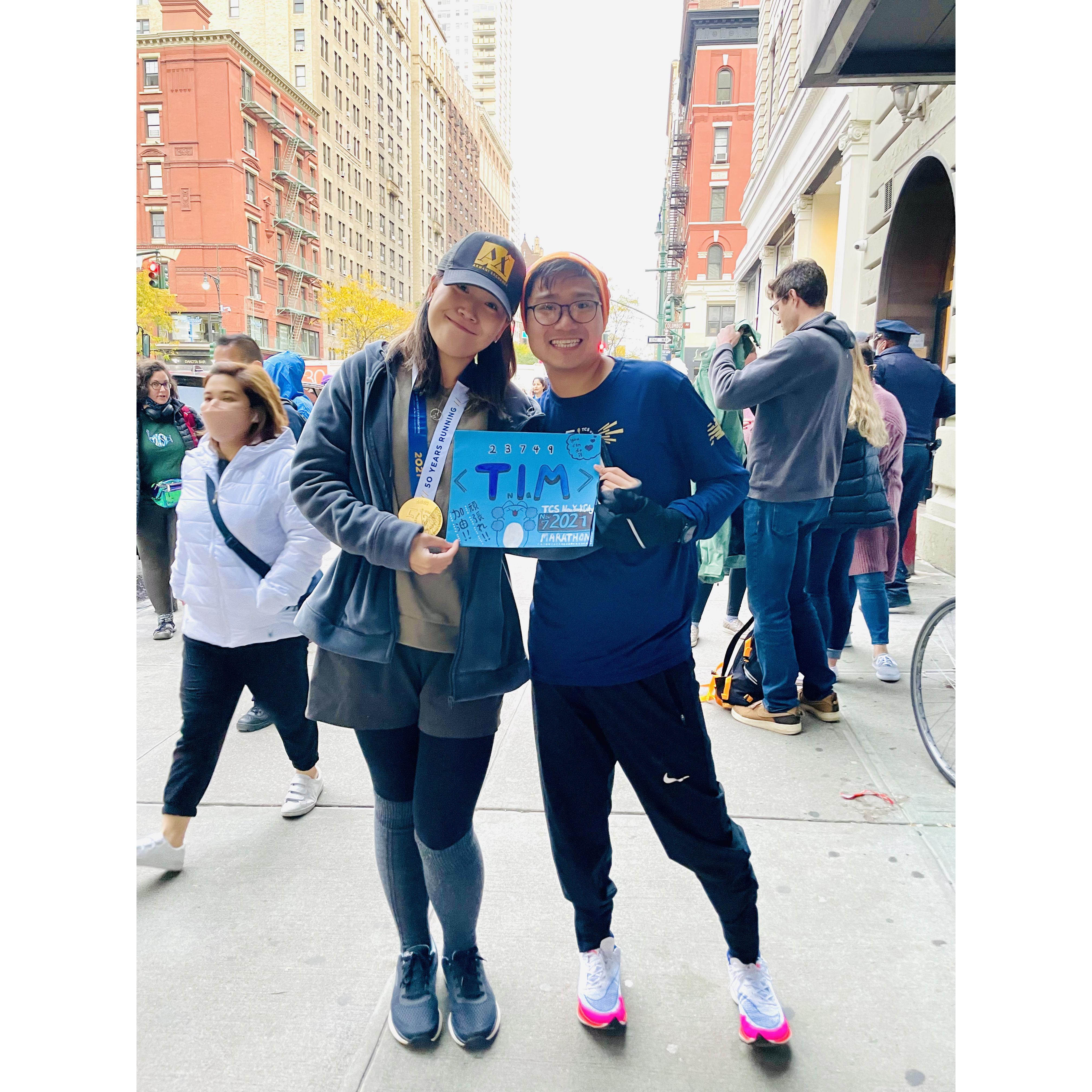 [2021-11] Congratulations on finishing his first NYC marathon.