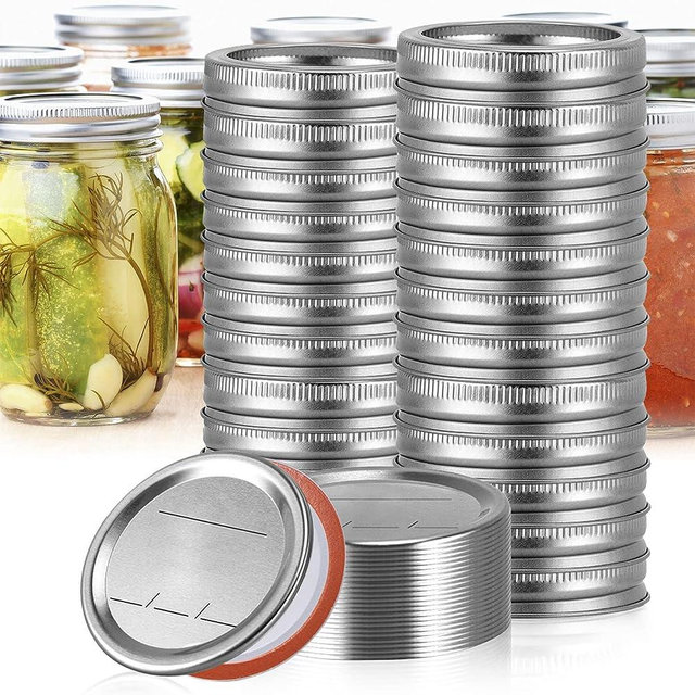 Dalzom® 48Pcs Canning Lids with Rings Wide Mouth, Premium Mason Jar Lids with Bands/Rings for Wide Mouth Ball, Kerr Jars - Food Grade Material, 100% Fit & Airtight for Wide Mouth Mason Jars