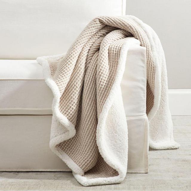 Waffle Sherpa Back Throw, 50 x 60", Flax
