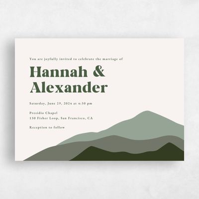 Dark Olive, Green Wedding Invitation - Langdon Landscape