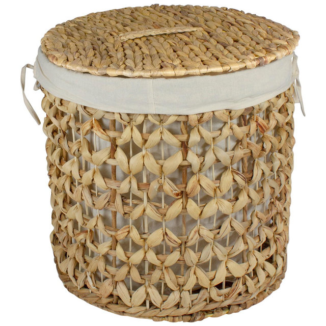 Northlight 16" Natural Woven Laundry Hamper Basket with Cotton Liner and Lid