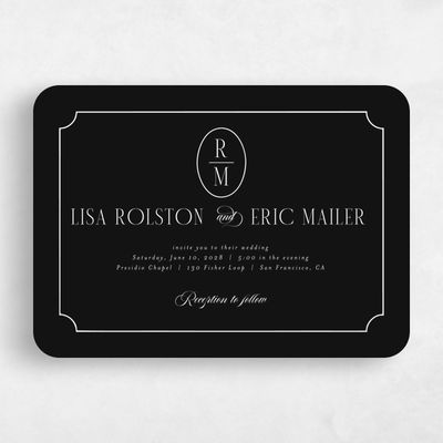 Black Rounded Wedding Invitation - Idalia Landscape