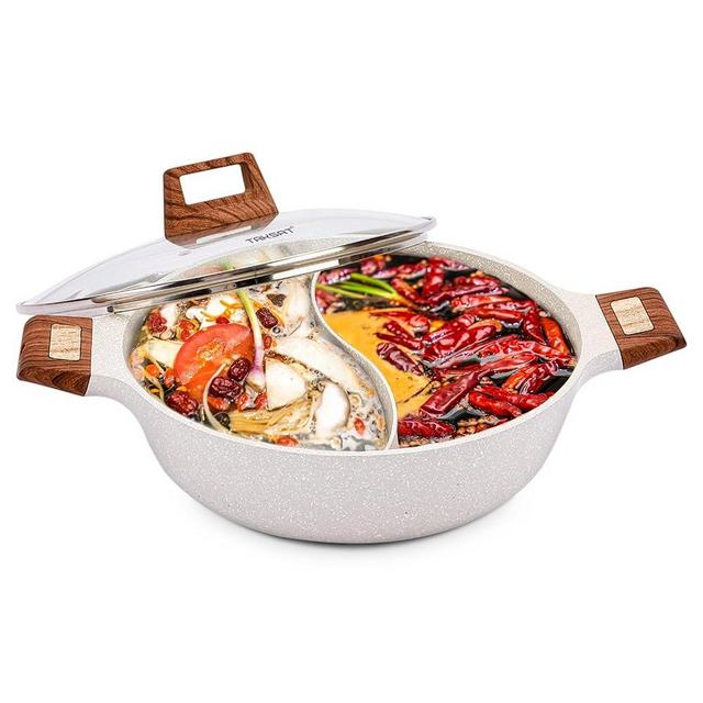 5-QT Double-flavor Multi-Functional Hot Pot Divider for Dual Broth Cooking - Taksat Dual-Sided 12 Inch Shabu Shabu Pot for Electric Induction, Gas Stove, Cooktop, Grill