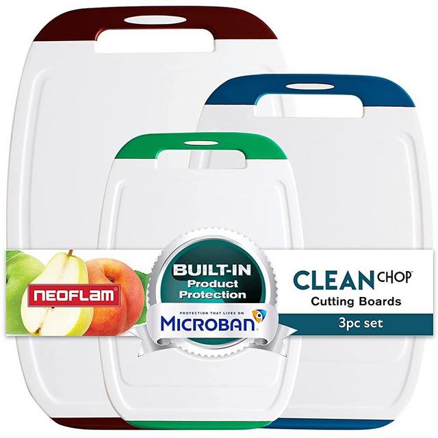 Neoflam Microban Antimicrobial Protection Cutting Board 3 Piece Set, Stain & Odor/BPA Free, Reversable Board, Upgraded Larger Juice Groove, Non-Slip EZ Grip Handle, Dishwasher Safe, Multicolor