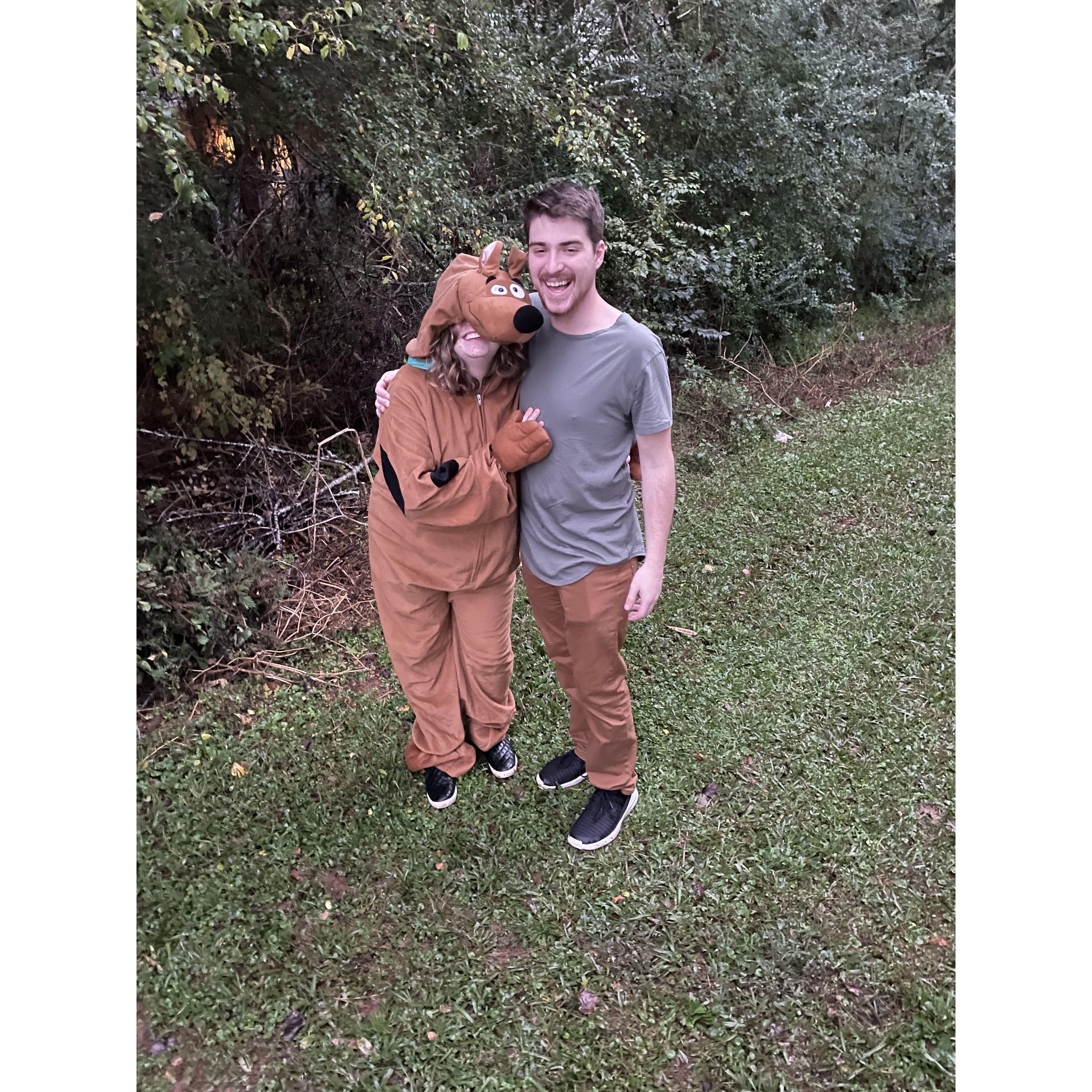 One of our favorite Halloween costumes; we trade off being Shaggy and Scooby!