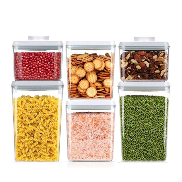 Pop Airtight Food Storage Containers Set with Lids, 3 Pcs Stackable One Button Opening Food Containers Kitchen Pantry Organization and Storage, BPA Free Stackable Cereal Container (0.5, 1.2, 1.8qt)*2