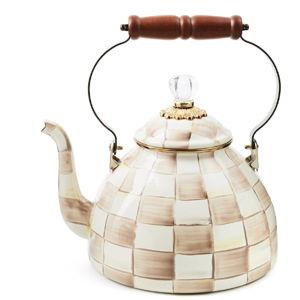 Mackenzie Childs Enamel Tea Kettle Mocha Check