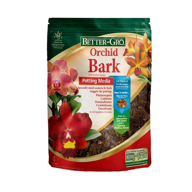 Better-Gro Orchid Bark - Premium Grade Orchid Potting Medium for Potting, Repotting, Root Development, and Water Retention, Ideal for Phalaenopsis, Epiphytic Orchids, and Tropical Plants - 4 Quarts