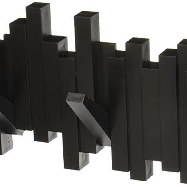Umbra Sticks Multi Rack – Modern, Unique, Space-Saving Hanger with 5 Flip-Down Hooks for Hanging Coats, Scarfs, Purses and More, Black