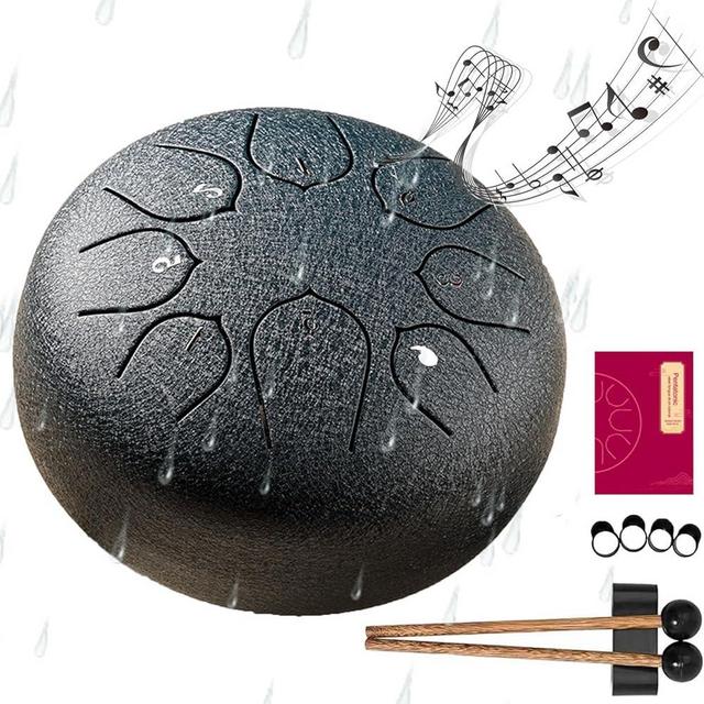 Rain Chime Drum - Rain Drum for Outside Garden, Steel Tongue Drum Rain Chime, 8 Note 6 Inch Chakra Drum for Rain, Waterproof Musical Rain Drum for Garden, Enjoy the Rain Symphony (Stone)