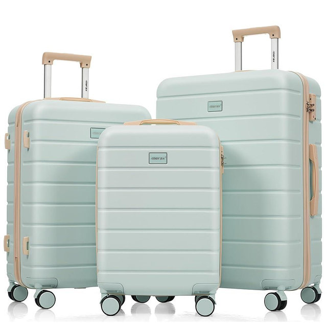 Merax 3 Piece ABS Hardshell Luggage Sets Spinner Wheel Suitcase TSA Lock Suit Case, Grey Green, 20/24/28 Inch