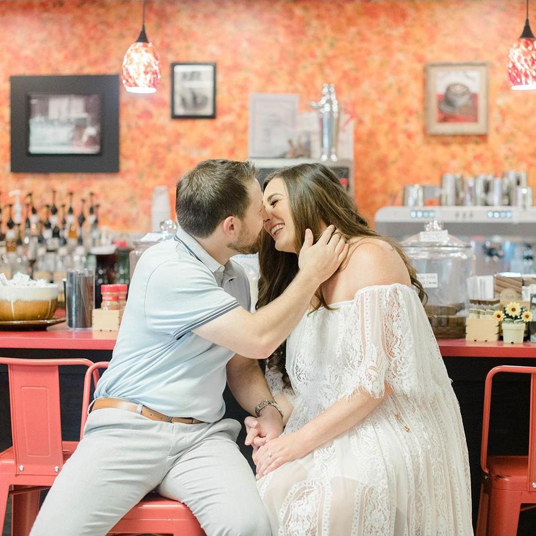 Our first location for the engagement shoot was at the local Italian coffee shop that we frequently walk to for coffee in the mornings.