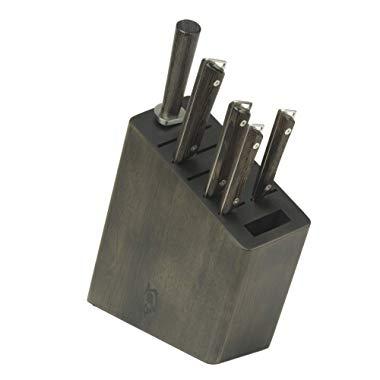 Shun Kanso 6-Piece Block Set; Includes 3.5” Paring Knife, 6” Utility Knife, 8” Chef’s Knife, 5.5” Hollow-Ground Santoku, Kanso Combination Honing Steel and Sleek Wood Block with Two Additional Slots