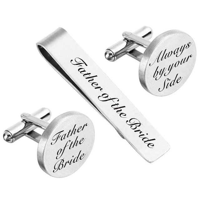 Cufflinks Wedding Engraved Father of the Bride/Groom Gifts Tie Clip Tack Bar ZUNON