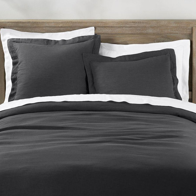 Belgian Flax Linen Duvet Cover, Full/Queen, Ebony