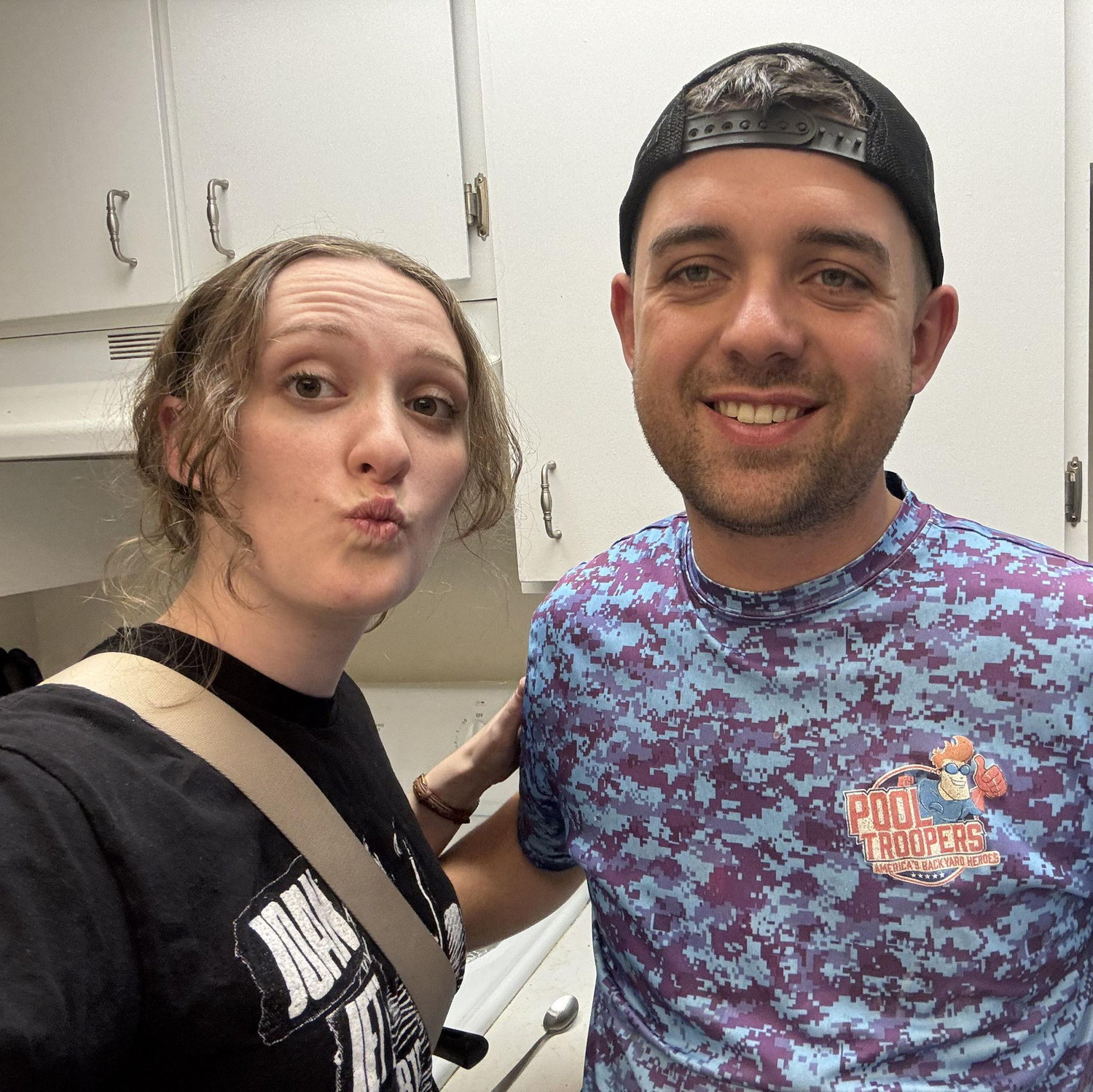 A few months into engagement... we're just hanging out in the kitchen