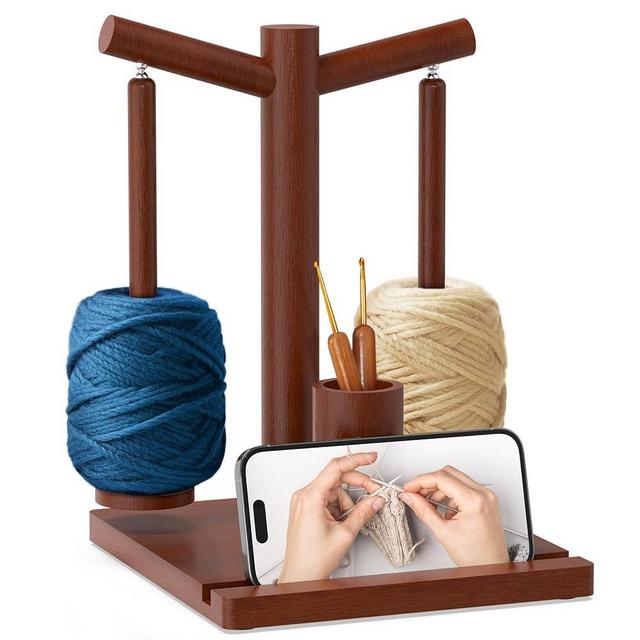 HangerSpace Wooden Yarn Holder for Crocheting and Knitting, Upgraded Magnetic Rotating Yarn Spinner with 2 Spindles, Perfect for Crocheting and Knitting Lovers