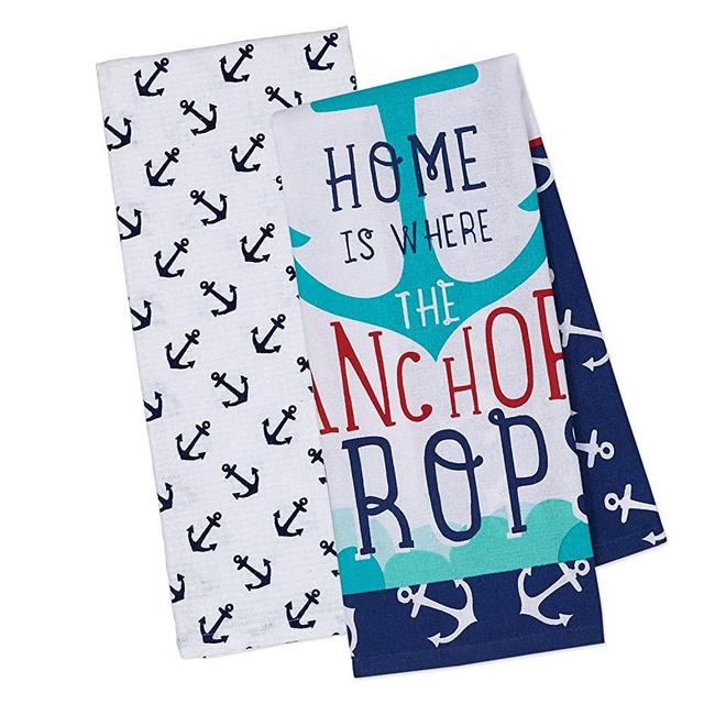 DII Cotton Summer Printed Dish Towels, 18x28" Set of 2, Decorative Oversized Kitchen Towels, Perfect for Every Day Home Kitchen, Holidays and Housewarming Gifts-Anchors