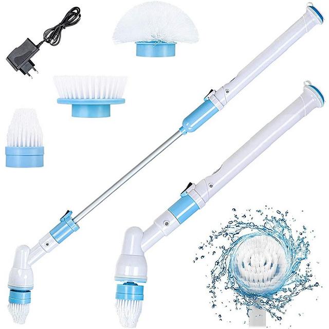 Upgraded Electric Spin Scrubber, 360 Cordless Tub and Tile Floor Scrubber, Multi-Purpose Power Surface Cleaner with 3 Replaceable Cleaning Scrubber Brush Heads, 1 Extension Arm and Adapter