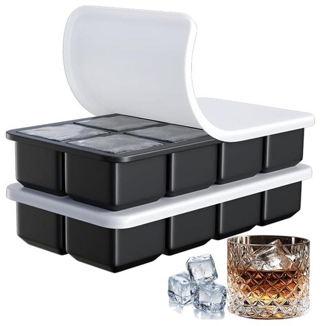 2 Pack Silicone 2 Inch Large Ice Cube Molds for Cocktails Wine Fruit and Bourbon Whiskey Easy Release Ice Cube Tray with Lid Ideal for Cold Drinks and Entertaining Gatherings