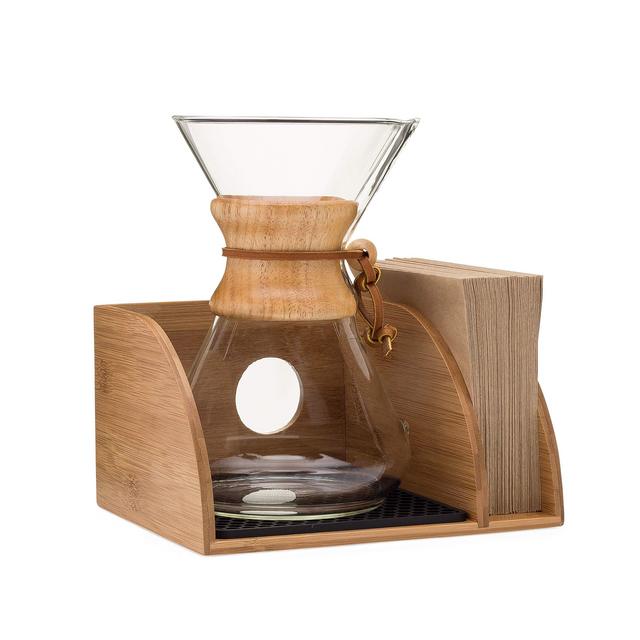Chemex Coffee Maker Organizer with Silicone Mat | Eco-friendly, Durable & Water Resistant Bamboo | Designed for Baratza Encore Burr Grinders, Chemex Coffee Makers & Chemex Filters