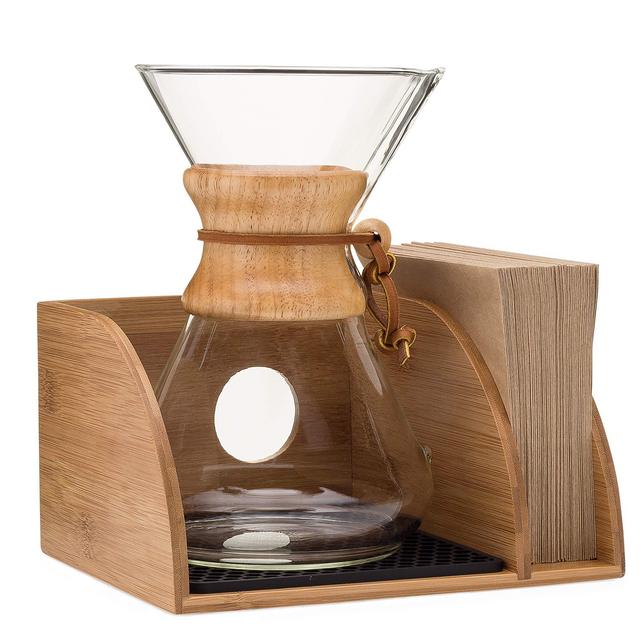 Chemex Coffee Maker Organizer with Silicone Mat | Eco-friendly, Durable & Water Resistant Bamboo | Designed for Baratza Encore Burr Grinders, Chemex Coffee Makers & Chemex Filters