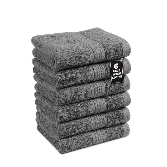 LANE LINEN Grey Washcloths 6 Pack - 100% Cotton Wash Cloths for Showering, Highly Absorbent Face Wash Cloth, Premium Spa & Hotel Quality Wash Clothes - Grey