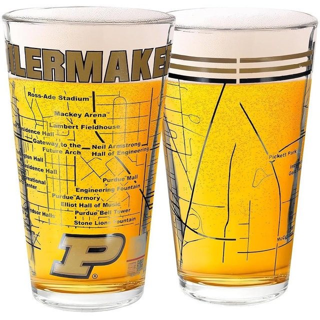 Greenline Goods Purdue University Pint Beer Glasses Set of 2 - Full Color Boilermakers Logo & Campus Map – Purdue Boilermakers Gift Idea for College Grads & Alumni - College Glassware
