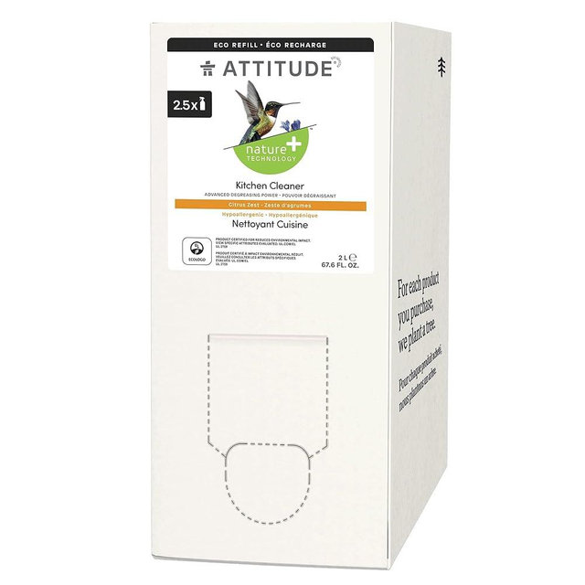 ATTITUDE Kitchen Cleaner, EWG Verified, Degreasing Power, Plant and Mineral-Based, Vegan and Cruelty-free Household Products, Citrus Zest, Bulk Refill, 67.6 Fl Oz