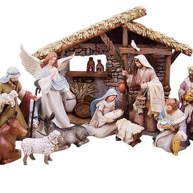 Bethlehem Nights Christmas Nativity Scene Figurines with Creche, 12 Piece Set
