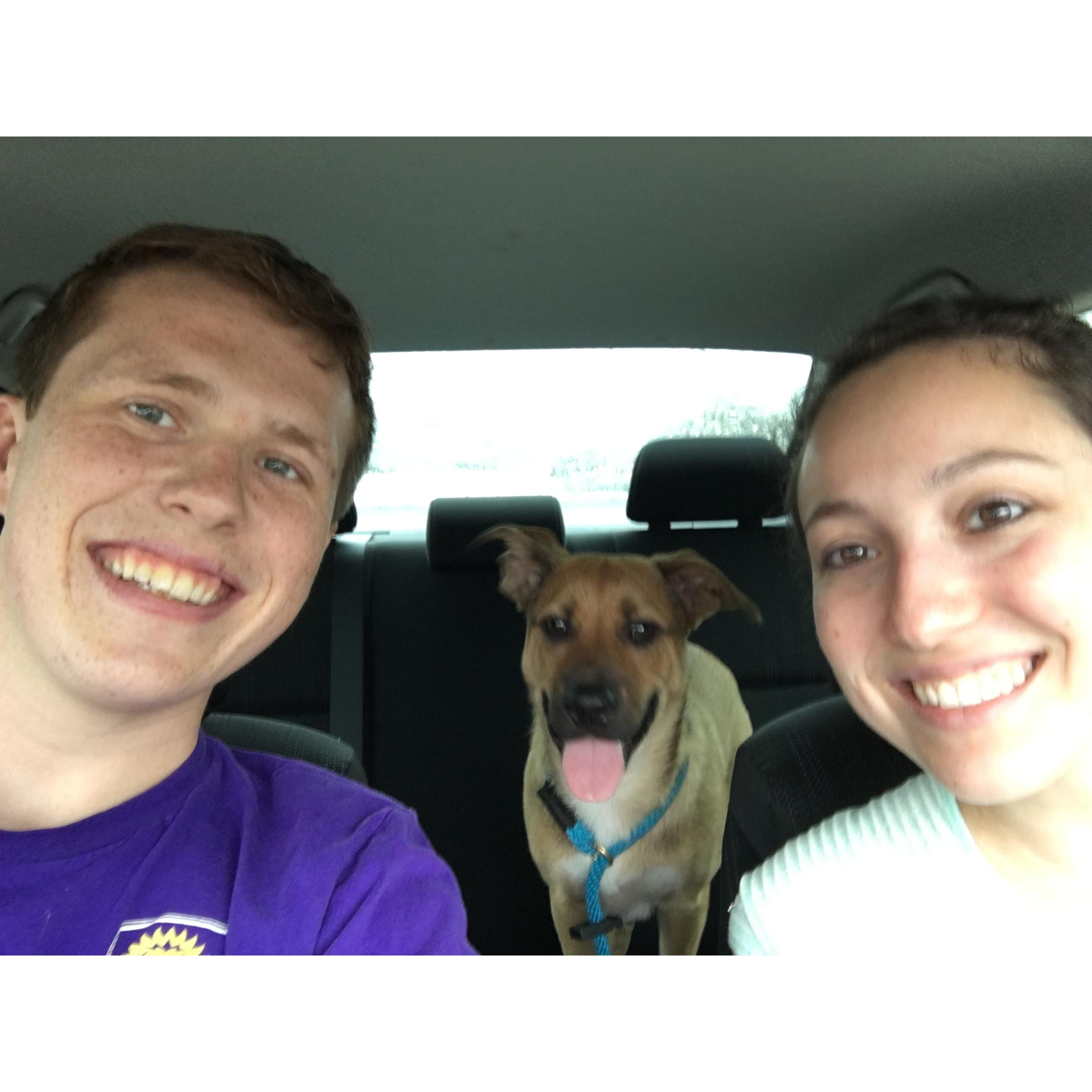 Us with our first dog, Leo, when he was a puppy!