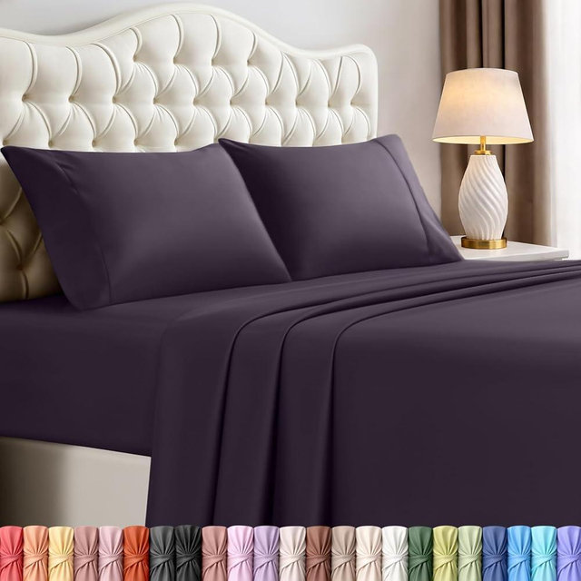 Utopia Bedding California King Sheet Set – 4 Piece Bed Sheets for Cal King Size Bed, Soft and Breathable Microfiber, Includes 1 Fitted Sheet, 1 Flat Sheet and 2 Pillowcases (Purple)