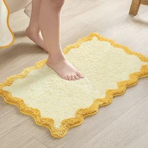 MONDAY MOOSE Bath Mat with Scalloped Wavy Ripple Design, Microfiber Absorbent Non Slip Tufted Rug for Floor, Shower or Kitchen (20x32 inch, Yellow)