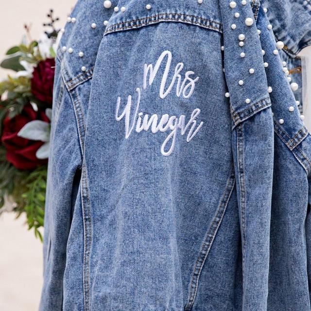 Embroidered Pearl Studded Jean Jacket for Bride