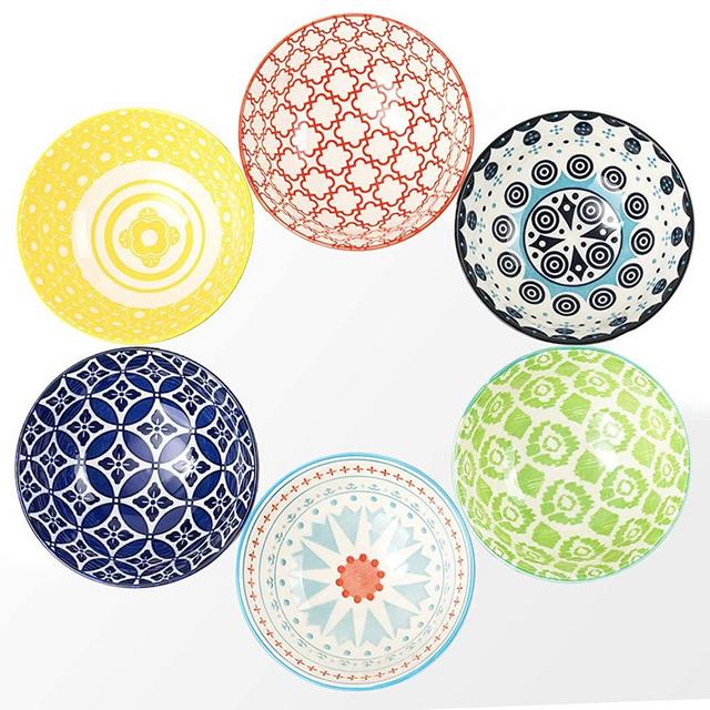 DeeCoo 6 Pack 24 oz Premium Porcelain Bowls Set, Cereal Bowls, Ceramic Bowls for Soup, Salad, Pasta, Rice, Large Capacity Ramen Bowls, Heat and Cold Resistant, Microwave and Dishwasher Safe Bowls