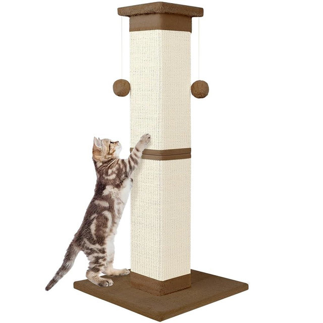 SOCATER Cat Scratching Post 33 Inch Nature Sisal Cat Scratch Post for Indoor Cats, Large Cat Scratcher Protect Your Furniture, for All Breeds Brown