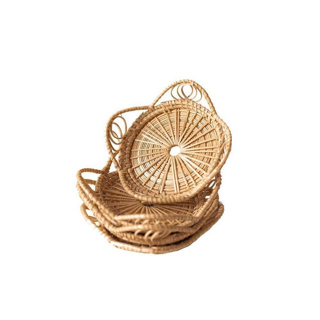 Natural Handmade Woven Boho Bamboo Rattan Coasters for Drinks - Neutral Minimalist Wicker Bohemian Indie Style Coasters for Home Kitchen Living Room Bedroom Coffee Table Decor Accessories - Set of 4